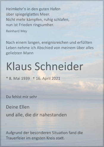 Traueranzeige von Klaus Schneider von Neue Osnabrücker Zeitung GmbH & Co. KG