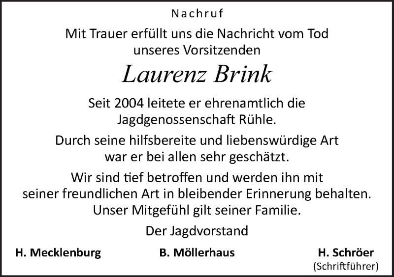  Traueranzeige für Laurenz Brink vom 17.04.2021 aus Neue Osnabrücker Zeitung GmbH & Co. KG