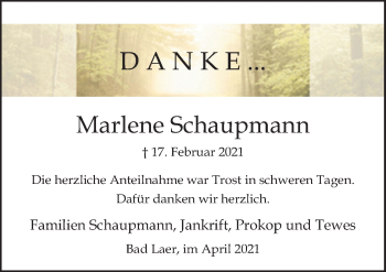 Traueranzeige von Marlene Schaupmann von Neue Osnabrücker Zeitung GmbH & Co. KG
