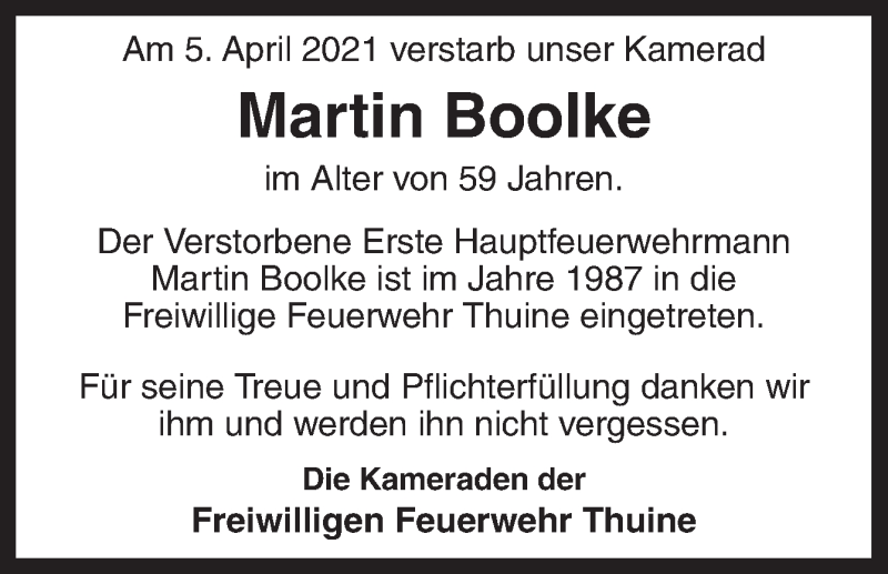  Traueranzeige für Martin Boolke vom 12.04.2021 aus Neue Osnabrücker Zeitung GmbH & Co. KG