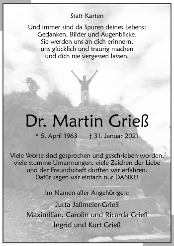 Traueranzeige von Martin Grieß von Neue Osnabrücker Zeitung GmbH & Co. KG