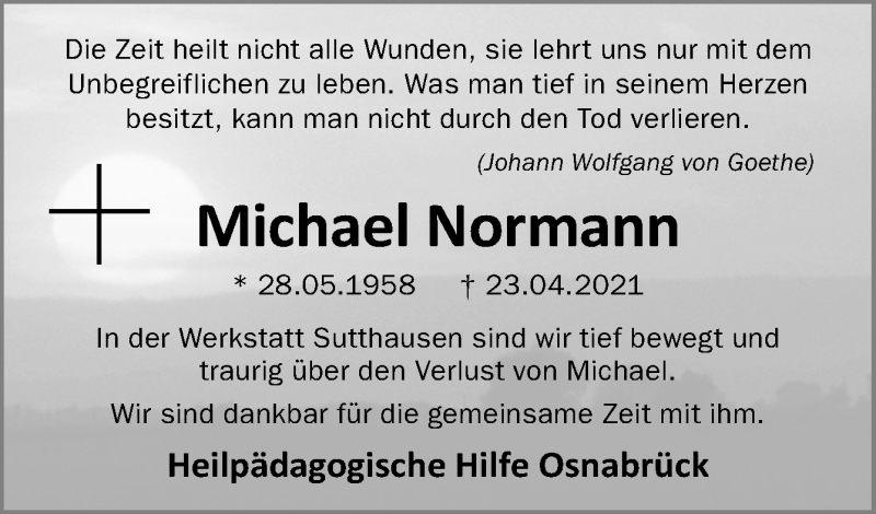  Traueranzeige für Michael Normann vom 30.04.2021 aus Neue Osnabrücker Zeitung GmbH & Co. KG