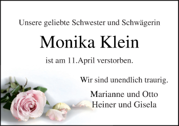 Traueranzeige von Monika Klein von Neue Osnabrücker Zeitung GmbH & Co. KG