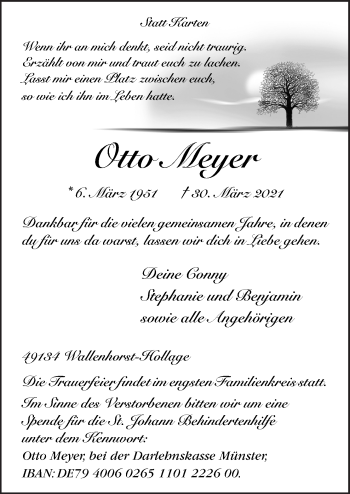 Traueranzeige von Otto Meyer von Neue Osnabrücker Zeitung GmbH & Co. KG