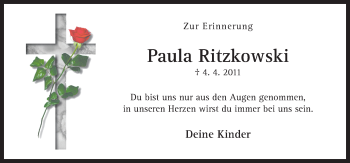 Traueranzeige von Paula Ritzkowski von Neue Osnabrücker Zeitung GmbH & Co. KG