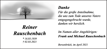 Traueranzeige von Reiner Rauschenbach von Neue Osnabrücker Zeitung GmbH & Co. KG