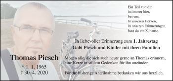 Traueranzeige von Thomas Piesch von Neue Osnabrücker Zeitung GmbH & Co. KG
