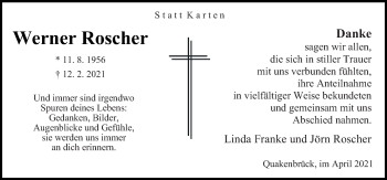 Traueranzeige von Werner Roscher von Neue Osnabrücker Zeitung GmbH & Co. KG