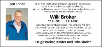 Traueranzeige von Willi Bröker von Neue Osnabrücker Zeitung GmbH & Co. KG