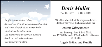 Traueranzeige von Doris Müller von Neue Osnabrücker Zeitung GmbH & Co. KG