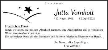 Traueranzeige von Jutta Vornholt von Neue Osnabrücker Zeitung GmbH & Co. KG