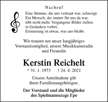 Traueranzeige von Kerstin Reichelt von Neue Osnabrücker Zeitung GmbH & Co. KG