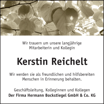 Traueranzeige von Kerstin Reichelt von Neue Osnabrücker Zeitung GmbH & Co. KG