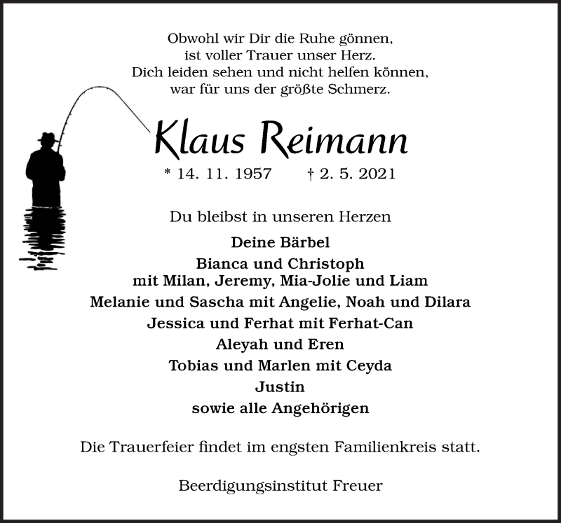  Traueranzeige für Klaus Reimann vom 05.05.2021 aus Neue Osnabrücker Zeitung GmbH & Co. KG