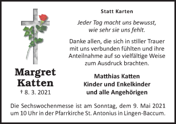Traueranzeige von Margret Katten von Neue Osnabrücker Zeitung GmbH & Co. KG