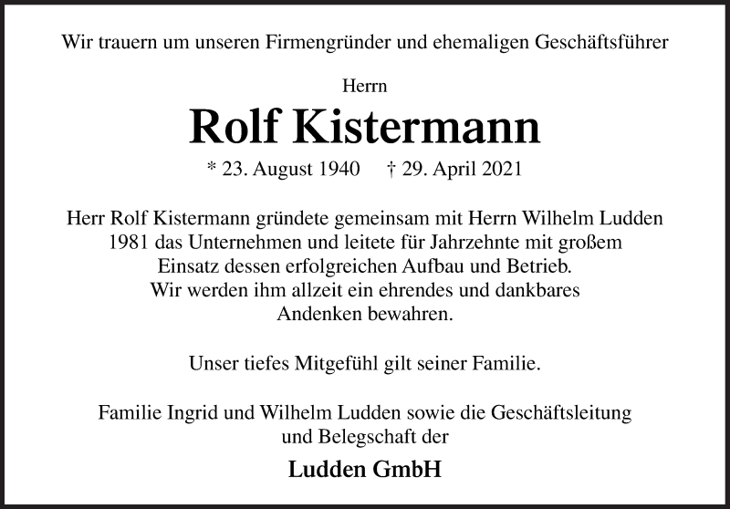  Traueranzeige für Rolf Kistermann vom 04.05.2021 aus Neue Osnabrücker Zeitung GmbH & Co. KG