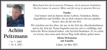 Traueranzeige von Achim Peitzmann von Neue Osnabrücker Zeitung GmbH & Co. KG