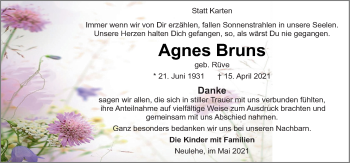 Traueranzeige von Agnes Bruns von Neue Osnabrücker Zeitung GmbH & Co. KG