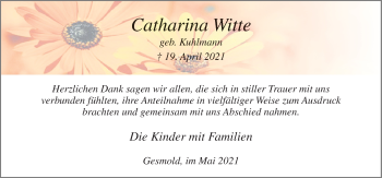 Traueranzeige von Catharina Witte von Neue Osnabrücker Zeitung GmbH & Co. KG