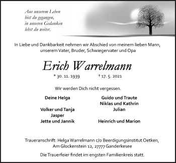 Traueranzeige von Erich Warrelmann von Neue Osnabrücker Zeitung GmbH & Co. KG