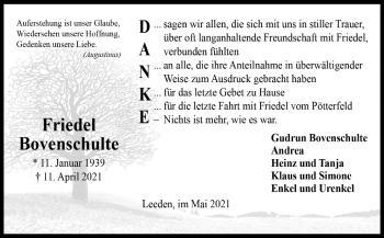 Traueranzeige von Friedel Bovenschulte von Neue Osnabrücker Zeitung GmbH & Co. KG