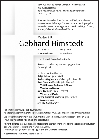 Traueranzeige von Gebhard Himstedt von Neue Osnabrücker Zeitung GmbH & Co. KG