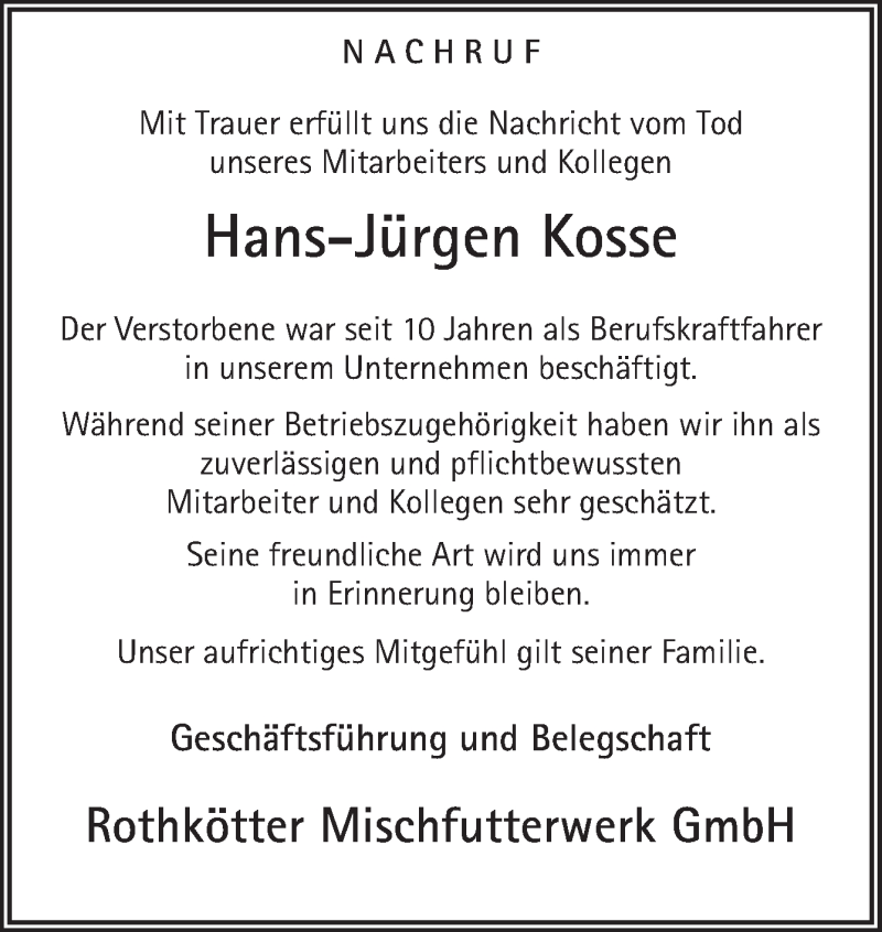  Traueranzeige für Hans-Jürgen Kosse vom 18.05.2021 aus Neue Osnabrücker Zeitung GmbH & Co. KG