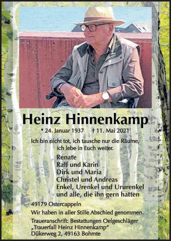 Traueranzeige von Heinz Hinnenkamp von Neue Osnabrücker Zeitung GmbH & Co. KG