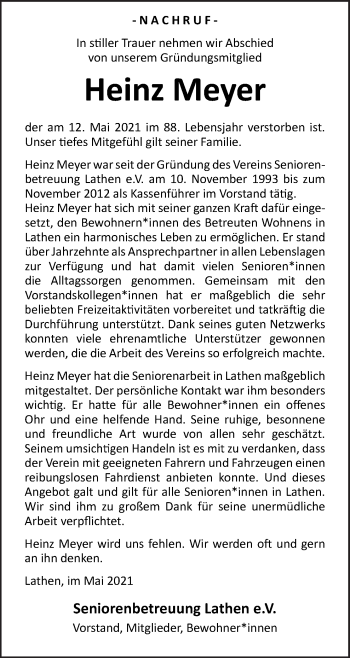 Traueranzeige von Heinz Meyer von Neue Osnabrücker Zeitung GmbH & Co. KG