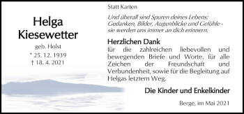Traueranzeige von Helga Kiesewetter von Neue Osnabrücker Zeitung GmbH & Co. KG