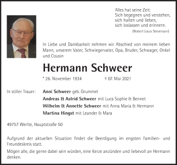 Traueranzeige von Hermann Schweer von Neue Osnabrücker Zeitung GmbH & Co. KG