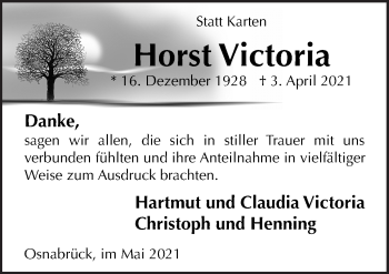 Traueranzeige von Horst Victoria von Neue Osnabrücker Zeitung GmbH & Co. KG