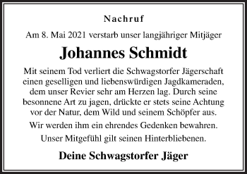 Traueranzeige von Johannes Schmidt von Neue Osnabrücker Zeitung GmbH & Co. KG