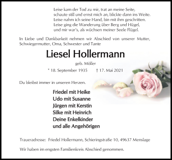 Traueranzeige von Liesel Hollermann von Neue Osnabrücker Zeitung GmbH & Co. KG