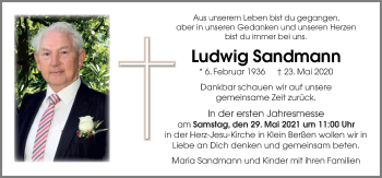 Traueranzeige von Ludwig Sandmann von Neue Osnabrücker Zeitung GmbH & Co. KG