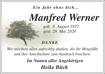 Traueranzeige von Manfred Werner von Neue Osnabrücker Zeitung GmbH & Co. KG