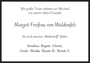 Traueranzeige von Margrit Freifrau von Waldenfels von Neue Osnabrücker Zeitung GmbH & Co. KG