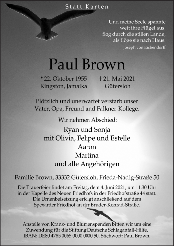 Traueranzeige von Paul Brown von Neue Osnabrücker Zeitung GmbH & Co. KG