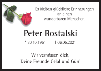 Traueranzeige von Peter Rostalski von Neue Osnabrücker Zeitung GmbH & Co. KG