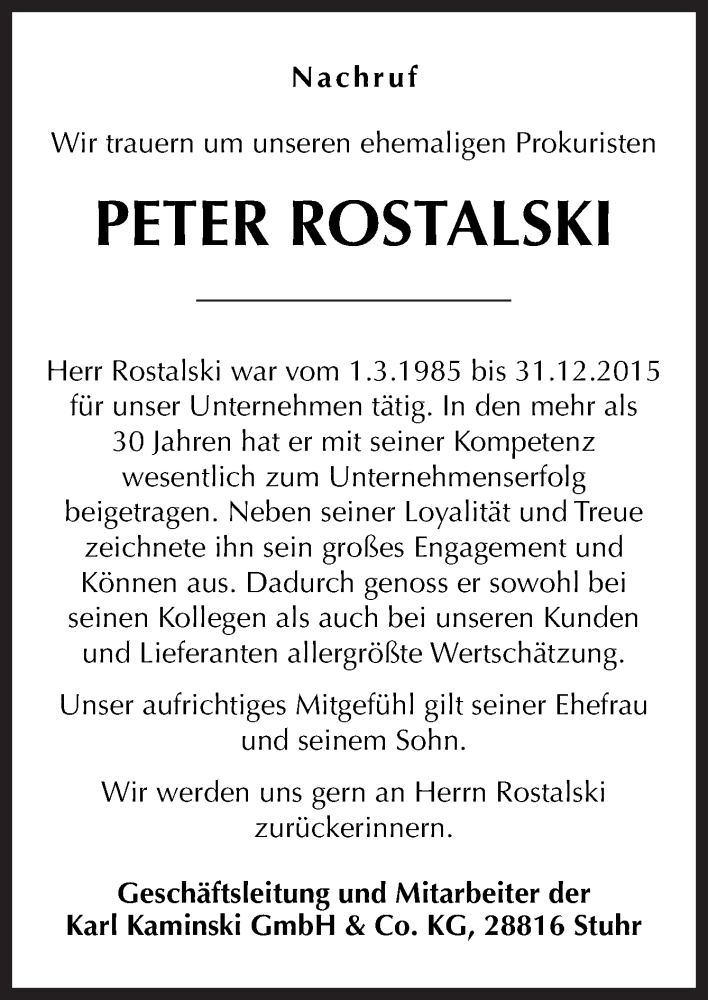  Traueranzeige für Peter Rostalski vom 22.05.2021 aus Neue Osnabrücker Zeitung GmbH & Co. KG