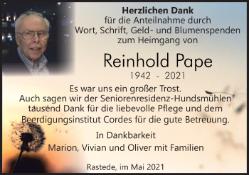 Traueranzeige von Reinhold Pope von Neue Osnabrücker Zeitung GmbH & Co. KG