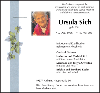 Traueranzeige von Ursula Sich von Neue Osnabrücker Zeitung GmbH & Co. KG