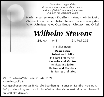 Traueranzeige von Wilhelm Stevens von Neue Osnabrücker Zeitung GmbH & Co. KG