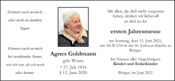 Traueranzeige von Agnes Goldmann von Neue Osnabrücker Zeitung GmbH & Co. KG