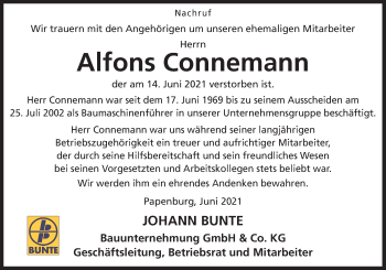 Traueranzeige von Alfons Connemann von Neue Osnabrücker Zeitung GmbH & Co. KG