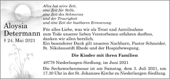 Traueranzeige von Aloysia Determann von Neue Osnabrücker Zeitung GmbH & Co. KG