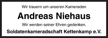 Traueranzeige von Andreas Niehaus von Neue Osnabrücker Zeitung GmbH & Co. KG