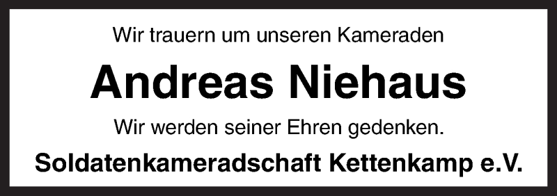  Traueranzeige für Andreas Niehaus vom 09.06.2021 aus Neue Osnabrücker Zeitung GmbH & Co. KG