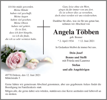 Traueranzeige von Angela Többen von Neue Osnabrücker Zeitung GmbH & Co. KG