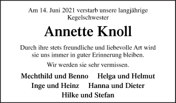 Traueranzeige von Annette Knoll von Neue Osnabrücker Zeitung GmbH & Co. KG